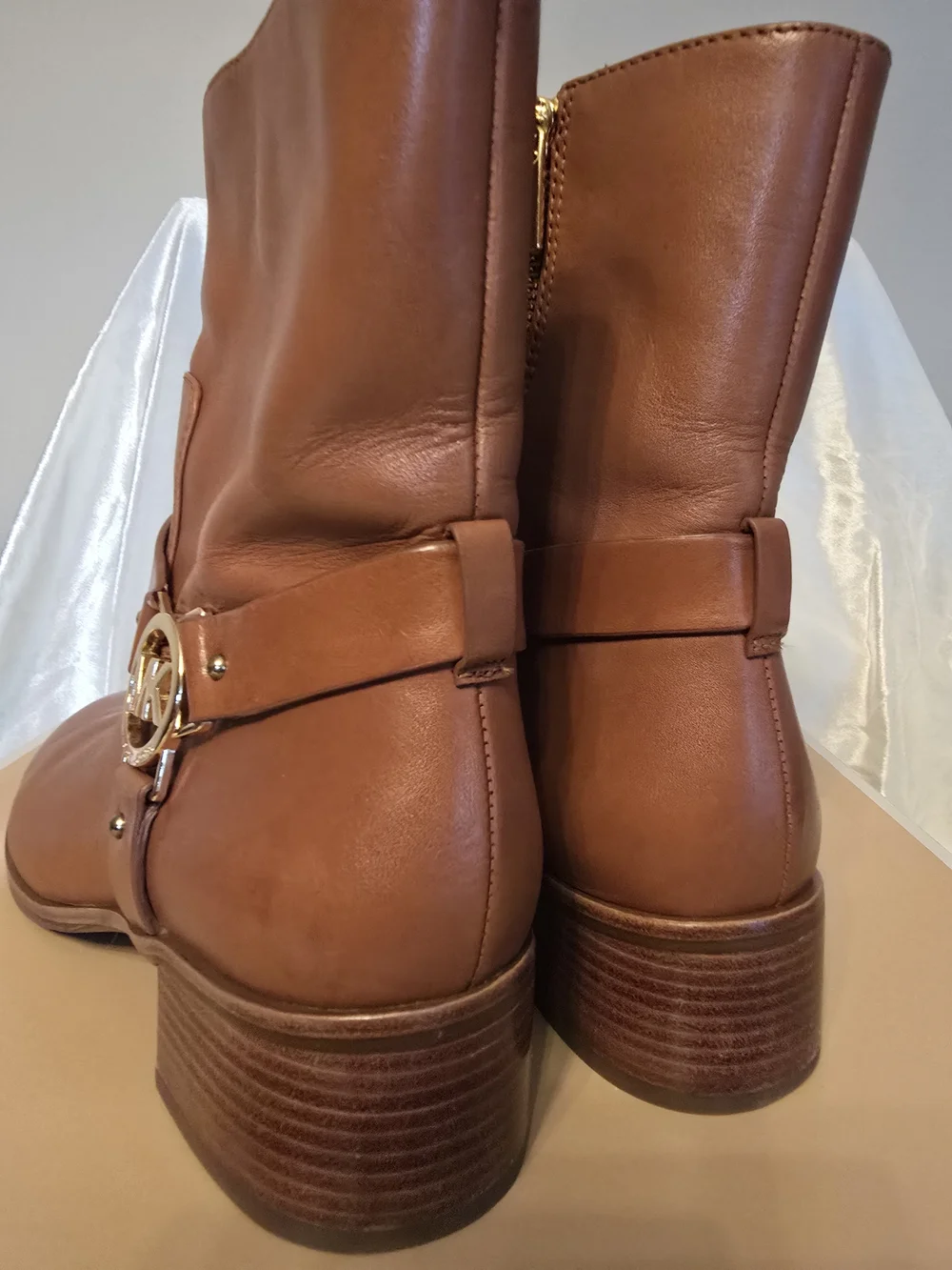 Michael Kors Cognac Leather Ankle Boots with MK Hardware – Size 6.5